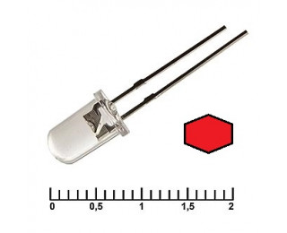 Светодиод красный (прозрачная линза) 2.3В 20мА d=5мм