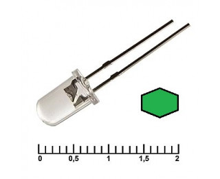 Светодиод зелёный (прозрачная линза) d=5мм