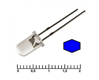 Светодиод синий (прозрачная линза) 3.4В 20мА d=5мм