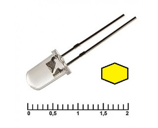 Светодиод жёлтый (прозрачная линза) 2.3В 20мА d=5мм