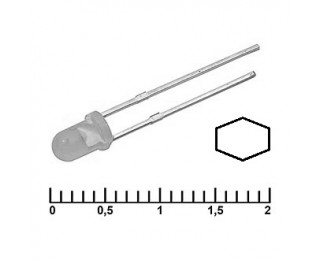 Светодиод белый (холодный, прозрачная линза) 3.4В 20мА d=3мм