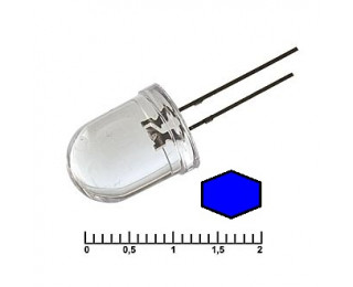 Светодиод синий (прозрачная линза) 3.4В 20мА d=10мм