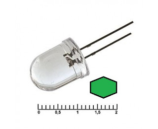 Светодиод зелёный (прозрачная линза) 3.4В 20мА d=10мм