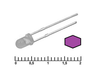 Светодиод фиолетовый (прозрачная линза) 3.4В 20мА d=3мм
