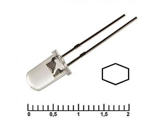 Светодиод белый (тёплый, прозрачная линза) 3.4В 20мА d=5мм