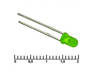 Светодиод зелёный (цветная линза) 3.4В 20мА d=3мм