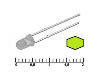 Светодиод жёлто-зелёный (прозрачная линза) 2.3В 20мА d=3мм