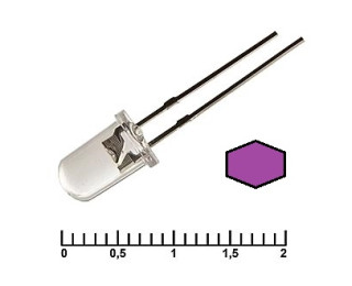 Светодиод фиолетовый (прозрачная линза) 3.4В 20мА d=5мм