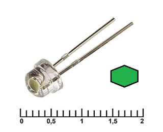 Светодиод зелёный (соломенная шляпа) 3.4В 20мА d=5мм (4.8мм)