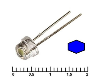 Светодиод синий (соломенная шляпа) 3.4В 20мА d=5мм (4.8мм)