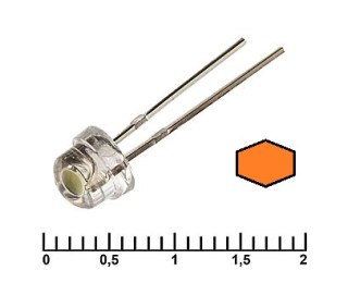 Светодиод оранжевый (соломенная шляпа) 2.3В 20мА d=5мм (4.8мм)