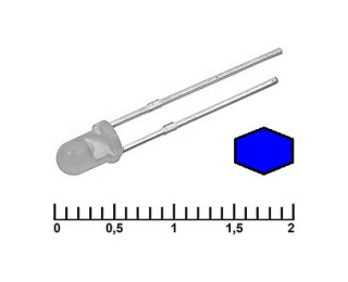 Светодиод синий (прозрачная линза) 12В 20мА d=3мм