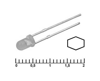 Светодиод теплый белый (прозрачная линза) 12В 20мА d=3мм