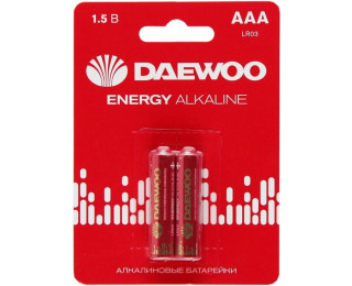 Батарейки AAA (мизинчиковые), DAEWOO ENERGY ALKALINE (щелочные) 1.5В 2 шт. в блистере