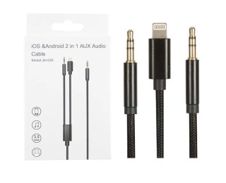 Кабель AUX - lightning JH-039, 1.0м, черный, (2 в 1 )