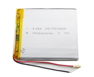 357080P, Аккумулятор универсальный 3.7 В, Li-Pol, 3000 мАч, 3.5x70x80 мм