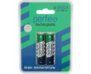 Аккумуляторы AA (пальчиковые), Perfeo Rechargeable (NiMH BL2) 1.2В, 1600 мАч, (2 шт. в блистере)