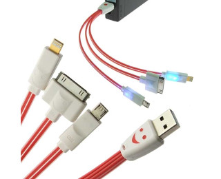 USB 1to 3 light line & smile 20cm, Шнур для мобильных устройств
