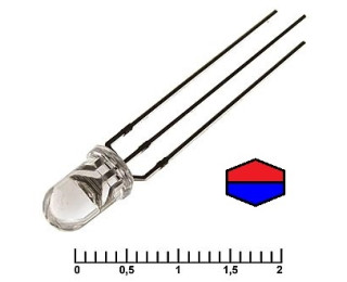 Светодиод RB двухцветный, общий анод (красный+синий, прозрачная линза) 1.9-3.4В 20мА d=5мм