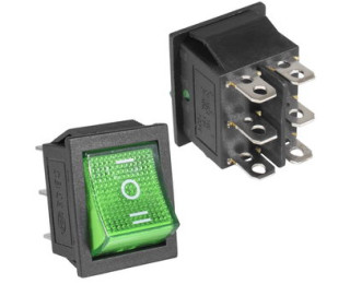 KCD4-203N-C6-G/6P on-off-on, Переключатель ON-OFF-ON 6 контактов (16A 250VAC) с подсветкой