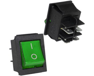 IRS-201-2C on-off, Переключатель ON-OFF 4 контакта (16A 250VAC) зеленый с подсветкой