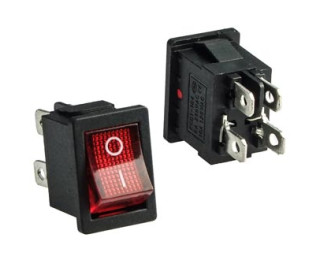 KCD1-201N-4-C3 R/4P on-off, Переключатель ON-OFF красный, 4 контакта