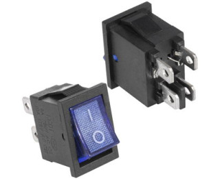 KCD1-201N-4-C3-BL/4P on-off, Переключатель ON-OFF синий, 4 контакта
