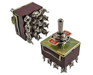 KN3B-403A, Тумблер ON-OFF-ON (10A 250VAC) 4PDT 12S