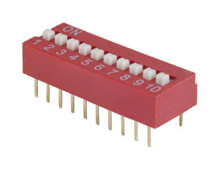 SWD1-10 (DS-10) (Вдм1-10), DIP переключатель угловой 10pin красный