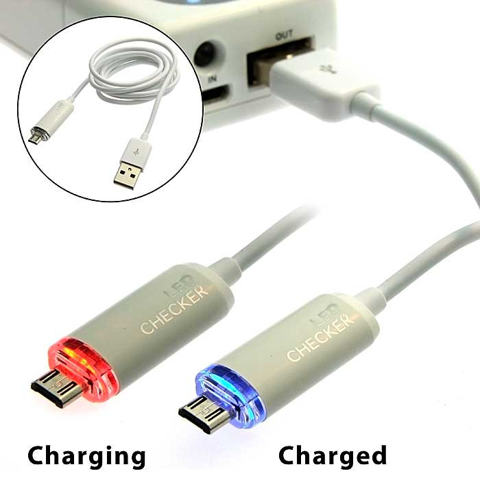 USB to MicroUSB Red/Blue LED cheker, Шнур для мобильных устройств - изображение 1