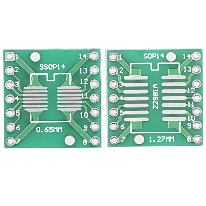 Плата-адаптер (переходник) SOP-14/SSOP-14/TSSOP-14 на DIP-14 0.65/1.27 мм, Двухсторонняя печатная плата с разводкой - изображение 1