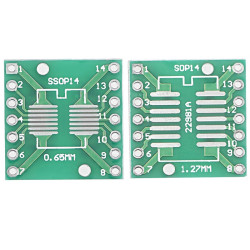Плата-адаптер (переходник) SOP-14/SSOP-14/TSSOP-14 на DIP-14 0.65/1.27 мм, Двухсторонняя печатная плата с разводкой
