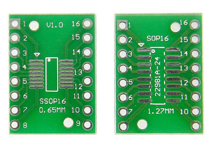 Плата-адаптер (переходник) SOP-16/SSOP-16/TSSOP-16 на DIP-16 0.65/1.27 мм, Двухсторонняя печатная плата с разводкой - изображение 1