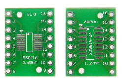 Плата-адаптер (переходник) SOP-16/SSOP-16/TSSOP-16 на DIP-16 0.65/1.27 мм, Двухсторонняя печатная плата с разводкой