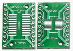 Плата-адаптер (переходник) SOP-20/SSOP-20/TSSOP-20 на DIP-20 0.65/1.27 мм, Двухсторонняя печатная плата с разводкой