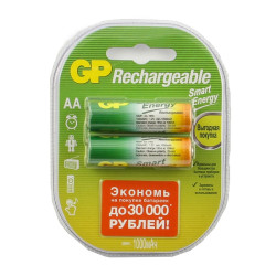 Аккумуляторы AA (пальчиковые), GP Smart Energy (NiMH BL2) 1.2В, 1000 мАч, (2 шт. в блистере)
