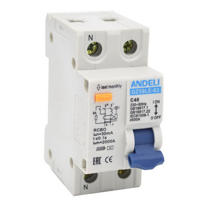 DZ59LE-40/63 1P+N10A30mA х-ка 4.5kA, Автоматический выключатель - изображение 1