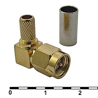 SMA-LC58P, Разъем SMA вилка, угловой на кабель RG-58, обжимной - изображение 1