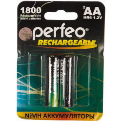 Аккумуляторы AA (пальчиковые), Perfeo Rechargeable (NiMH BL2) 1.2В, 1800 мАч, (2 шт. в блистере)