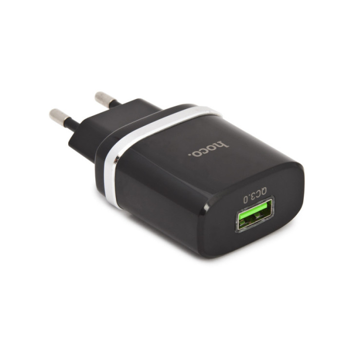 Сетевое зарядное устройство Hoco С12Q Smart + кабель, 18Вт, чёрное - изображение 1