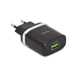 Сетевое зарядное устройство Hoco С12Q Smart + кабель, 18Вт, чёрное