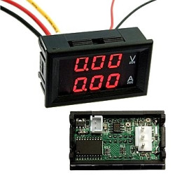 Встраиваемый вольтметр/амперметр DC 0-100В, 0-10А, 0.28" (красный/красный) с внутренним шунтом