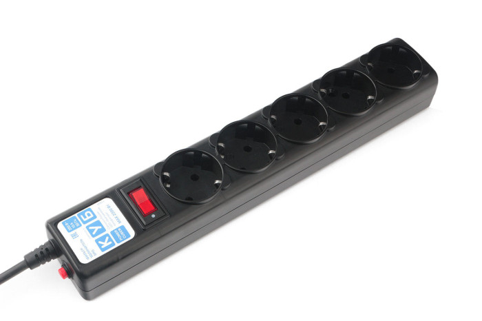 SPG5-C3-BLACK, Сетевой фильтр-удлинитель Power Cube, 5 розеток, 10 А, 3 м - изображение 1