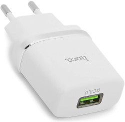 Сетевое зарядное устройство Hoco С12Q Smart + кабель, 18Вт, белое