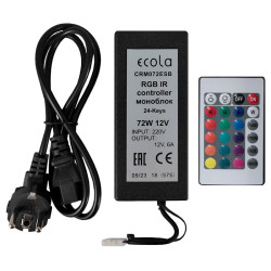 Контроллер RGB IR Ecola 6А 72Вт 12В (144Вт 24В) моноблок с блоком питания и с инфракрасным пультом управления