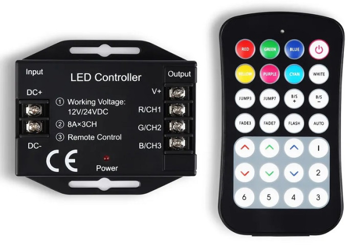 Контроллер RGB RF Ecola 24А 288Вт 12В (576Вт 24В) с кнопочным черным радиопультом - изображение 1