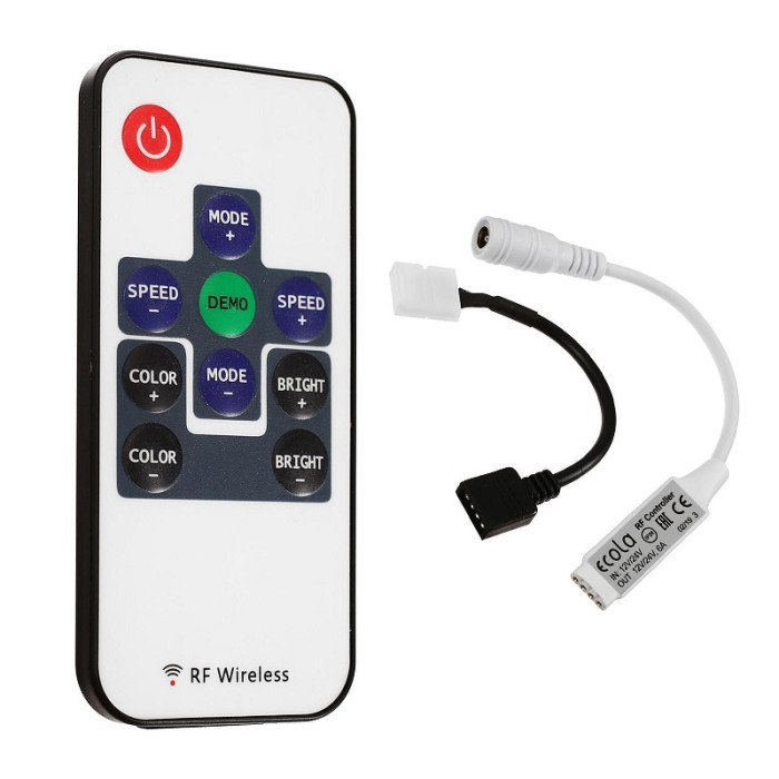 Контроллер RGB RF mini Ecola 6А 72Вт 12В (144Вт 24В) с переходником и радиопультом управления - изображение 1