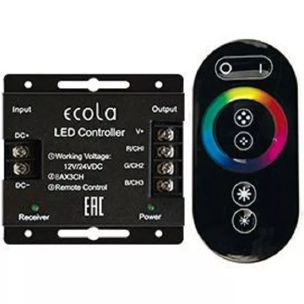 Контроллер RGB RF Ecola 18А 216Вт 12В (432Вт 24В) с кольцевым сенсорным черным радиопультом - изображение 1