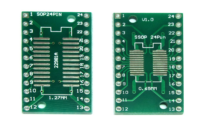 Плата-адаптер (переходник) SOP-24/SSOP-24/TSSOP-24 на DIP-24 0.65/1.27 мм, Двухсторонняя печатная плата с разводкой - изображение 1