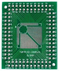 Плата-адаптер (переходник) QFP/FQFP/TQFP/LQFP 32-64-100Pin на DIP 0.5-0.8/1.27 мм, Двухсторонняя печатная плата с разводкой